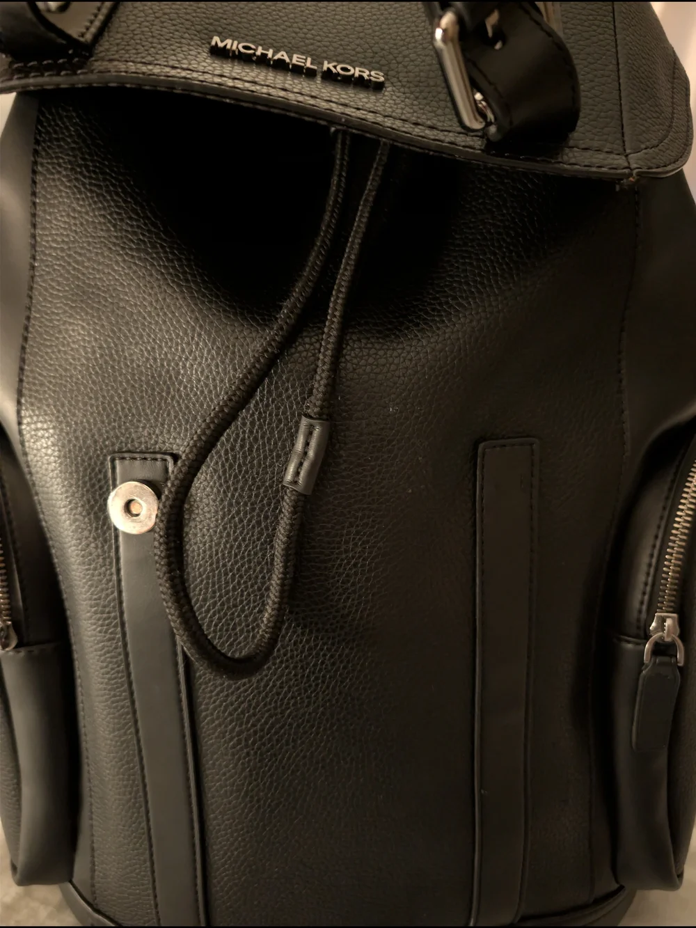 Michael Kors Cooper Black Pebbled Leather Flap Backpack Laptop Bag $498